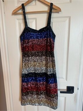 GAP Multicolor Sequin Striped Midi Dress